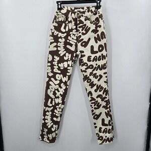 Pacsun Pants Juniors Size 22 Two Tone Brown Cream Printed Dad Jeans Love Peace